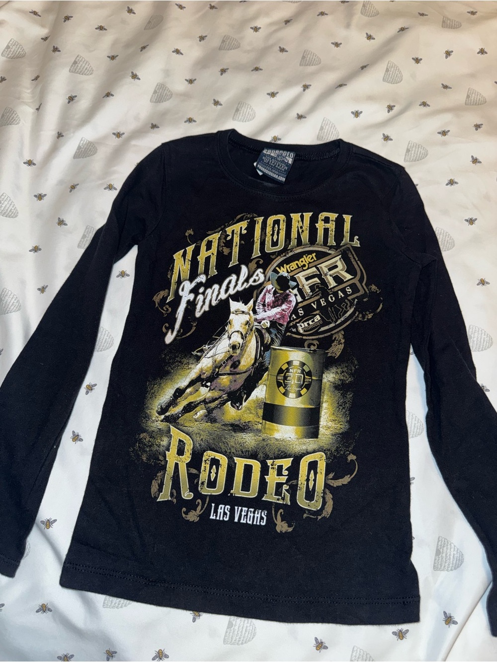 Wrangler Black Long Sleeve 'National Finals Rodeo Las Vegas' Tee with Gold Print